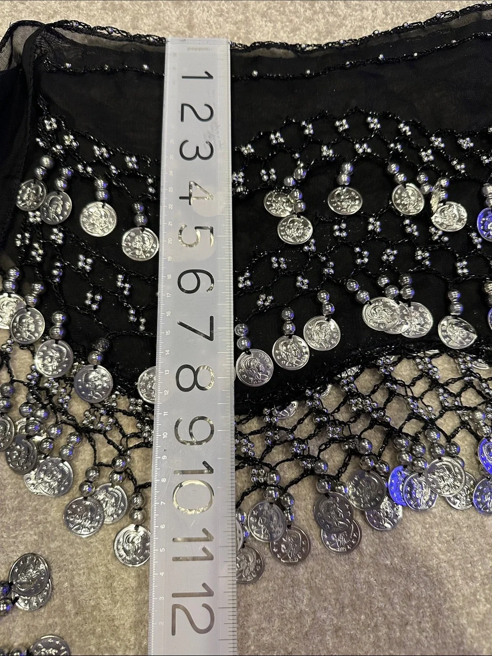 Black Coin Fringe Belly Dance Hip Scarf